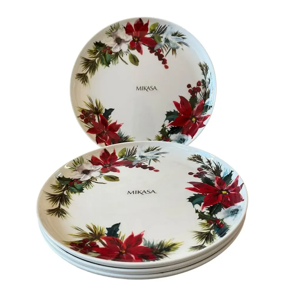 Mikasa Christmas HOPE JOY Fine China 9.25in Holiday Salad Plates Set of 4 New